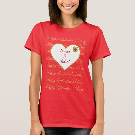 Rode Gouden Hart Typografie Moderne Valentijnsdag T-shirt (Voorkant)