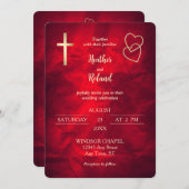Rode Gouden Harten Christelijk Kruis Bruiloft Kaart (Voorkant / Achterkant)
