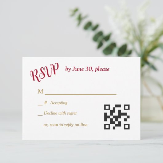 Rode Gouden Harten Christelijk Kruis Bruiloft RSVP (Staand voorkant)