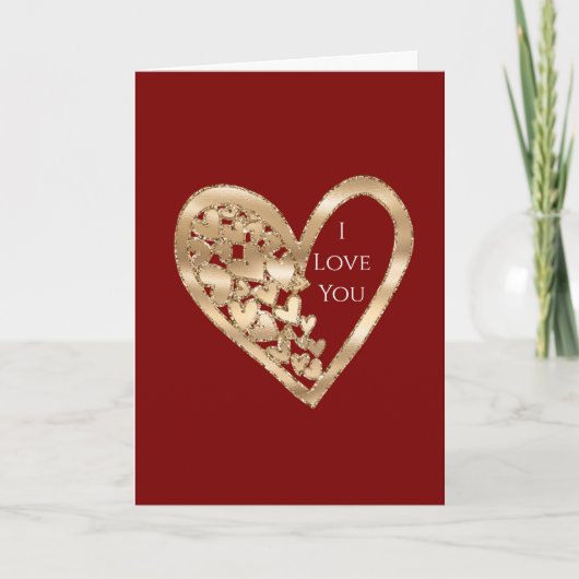Rode Gouden Hartjes Liefde Kaart (Voorkant)