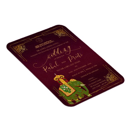 Rode Gouden Heer Ganesh Indica Uitnodiging voor ee Magneet (Rechterzijde)