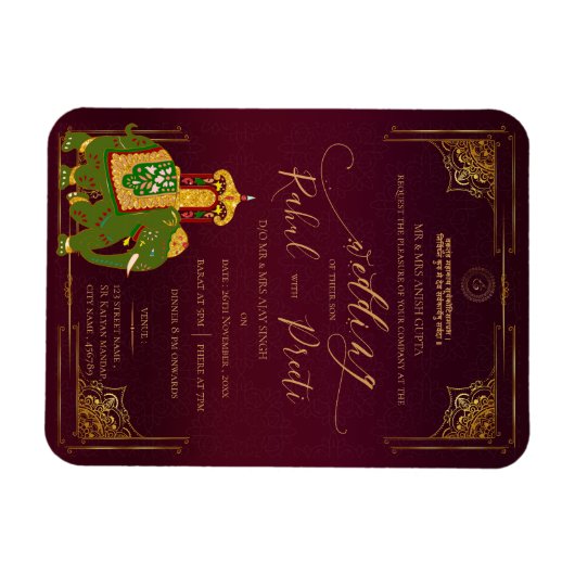 Rode Gouden Heer Ganesh Indica Uitnodiging voor ee Magneet (Horizontaal)