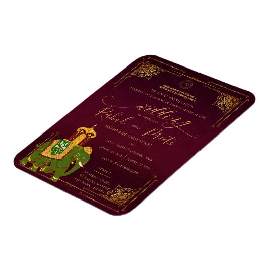 Rode Gouden Heer Ganesh Indica Uitnodiging voor ee Magneet (Linkerzijde)