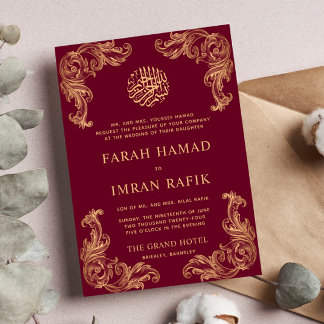Rode  Gouden Hoek Islamitische Moslim Bruiloft Kaart