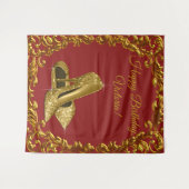 Rode Gouden Hoge Hak Schoen Verjaardagsfeest L Ach Wandkleed (Voorkant (horizontaal))