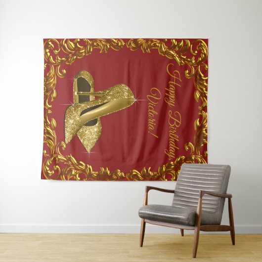 Rode Gouden Hoge Hak Schoen Verjaardagsfeest L Ach Wandkleed (In Situ (horizontaal))