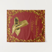 Rode Gouden Hoge Hak Schoen Verjaardagsfeest M Ach Wandkleed (Voorkant (horizontaal))