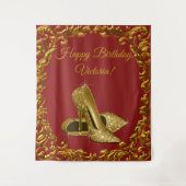 Rode Gouden Hoge Hak Slaar Verjaardagsfeest L Acht Wandkleed (Voorkant)