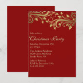 Rode & Gouden Holly Bloeiende Kerstfeest Uitnodige Kaart (Voorkant / Achterkant)