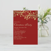 Rode & Gouden Holly Bloeiende Kerstfeest Uitnodige Kaart (Staand voorkant)