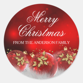 Rode & Gouden Hulstbes Kerststicker Ronde Sticker