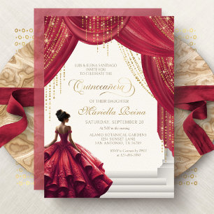 Rode Gouden Jurk Moderne Quinceanera Kaart