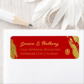 Rode gouden kalligrafie chinees trouwadres etiket (Insitu)