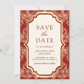 Rode Gouden Kant Indische Trouw Save The Date (Voorkant)