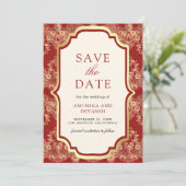 Rode Gouden Kant Indische Trouw Save The Date (Staand voorkant)