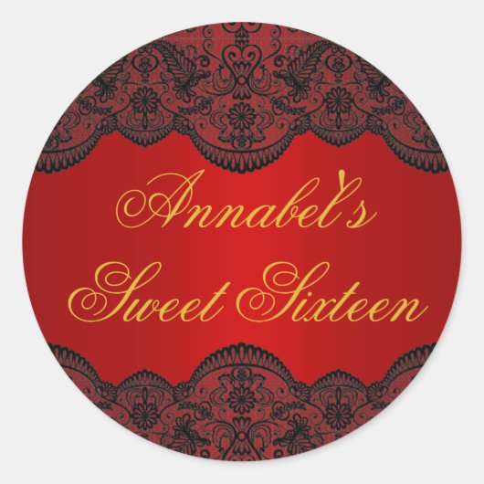 Rode & Gouden Kant Sweet 16 Sticker (Voorkant)