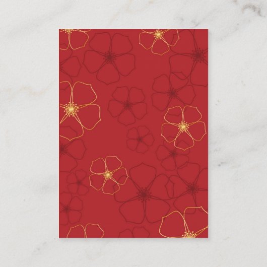 Rode Gouden Kersenbloesem Bruiloft Details Informatiekaartje (Achterkant)