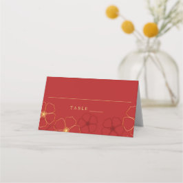 Rode & Gouden Kersenbloesem Bruiloft Plaats Kaart Plaatskaartje