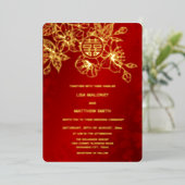 Rode Gouden Kersenbloesem Chinese Bruiloft Folie Uitnodiging (Staand Voorkant)