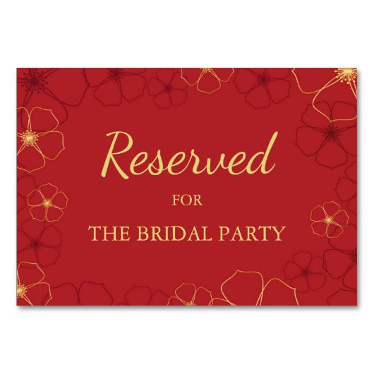 Rode Gouden Kersenbloesem Gereserveerd Tafelteken Kaart (Voorkant)