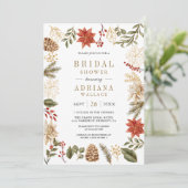 Rode Gouden Kerst Bloem Foto Bruidsdouche Kaart (Staand voorkant)
