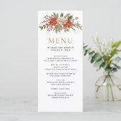 Rode Gouden Kerst Bloemige Bruiloft Menu (Staand voorkant)