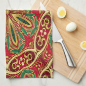 Rode Gouden Kerst Vakantie Keuken Handdoek (Quarter Fold)