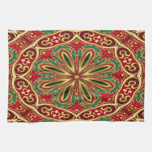 Rode Gouden Kerst Vakantie Keuken Handdoek (Horizontaal)