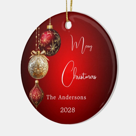 Rode gouden kerstballen keramisch ornament (Links)