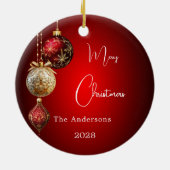 Rode gouden kerstballen keramisch ornament (Achterkant)