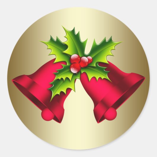 Rode Gouden Kerstbellen Stickers (Voorkant)