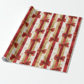 Rode Gouden Kerstbogen Cadeaupapier (Uitgerold)