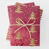  rode gouden kerstbomen inpakpapier vel (In situ)