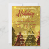 Rode Gouden Kerstbomen Vakantie Party Uitnodiging (Voorkant)