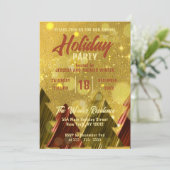 Rode Gouden Kerstbomen Vakantie Party Uitnodiging (Staand voorkant)