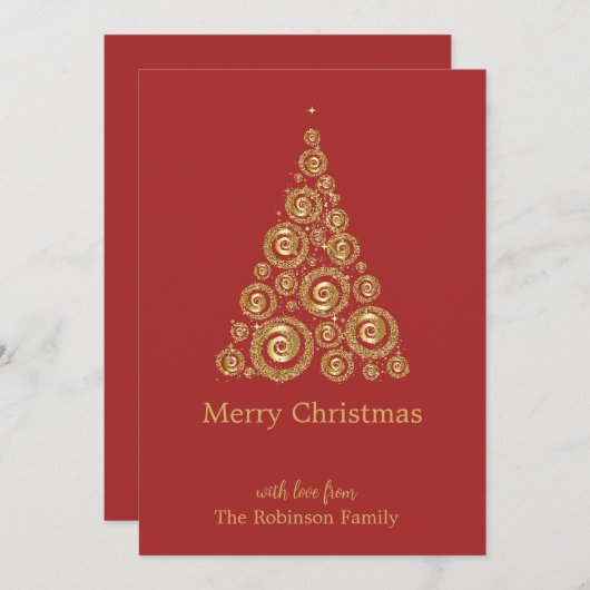 Rode gouden kerstboom bedankkaart (Voorkant / Achterkant)