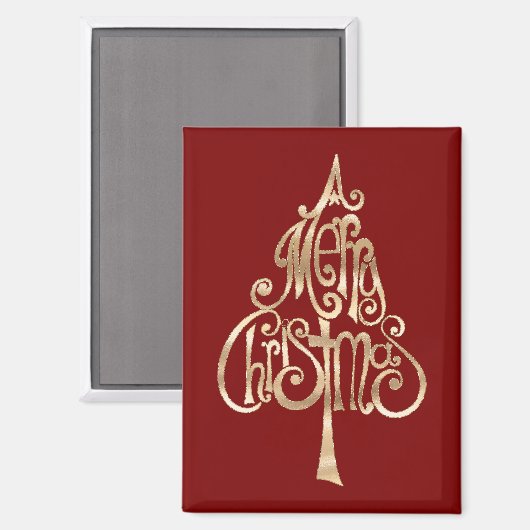 Rode gouden kerstboom magneet (Voorkant / Achterkant)