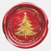 Rode gouden kerstboom nepwas lakzegel ronde sticker (Voorkant)