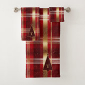 Rode Gouden Kerstboom Tartan Patroon#7 ID1009 Bad Handdoek (Insitu)
