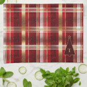 Rode Gouden Kerstboom Tartan Patroon#7 ID1009 Theedoek (Gevouwen)