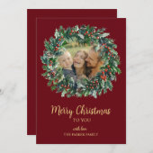 Rode & Gouden Kerstkrans Vakantie Kaart (Voorkant / Achterkant)