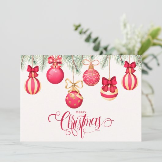 Rode gouden kerstsierplanten feestdagenkaart (Staand voorkant)