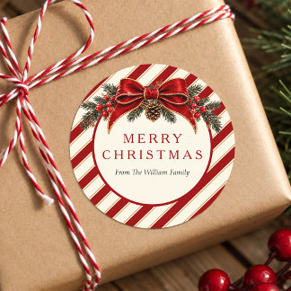 Rode Gouden Kerststolp Streep Ronde Sticker