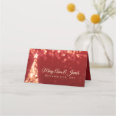 Rode gouden kerstverlichting bruiloft plaatskaartje (Achterkant)