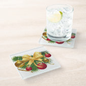 RODE & GOUDEN KERSTVERSIERINGEN & GOUDEN BOOG GLAZEN ONDERZETTER (Schuin)