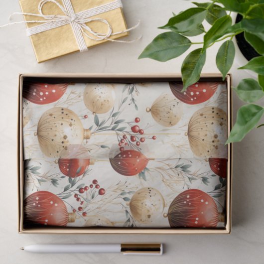 Rode Gouden Kerstversieringen Holly Berry Decoupag Tissuepapier (Geschenk)