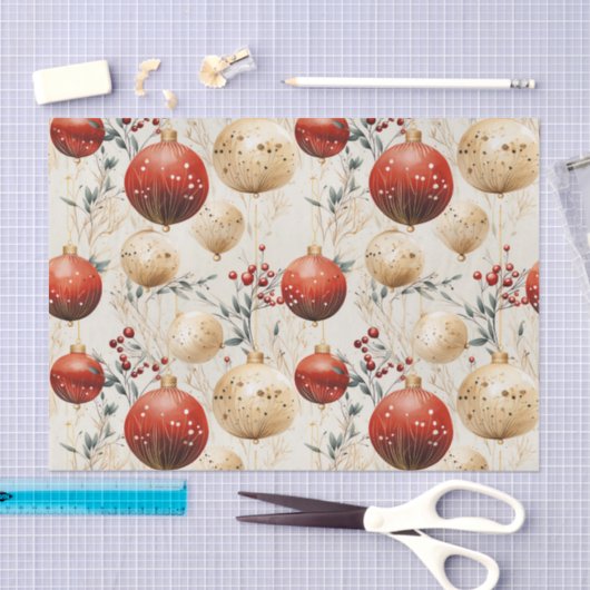 Rode Gouden Kerstversieringen Holly Berry Decoupag Tissuepapier (Craft)