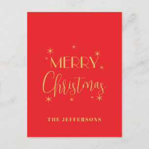 Rode & Gouden Kleuren Prettig Kerstmis Familienaam Briefkaart