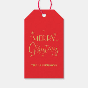 Rode & Gouden Kleuren Prettig Kerstmis Familienaam Cadeaulabel