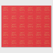 Rode & Gouden Kleuren Prettig Kerstmis Familienaam Cadeaupapier (Vlak)